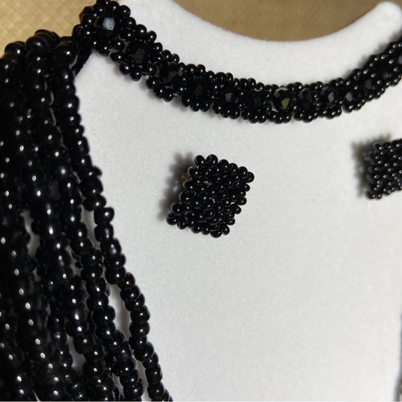 Huichol Jewelry 3 Pcs. Set, Handcrafted Mexican Artisan, Beads,Hippie,Boho,Black - Picture 8 of 8